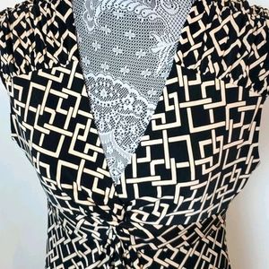 Kiara Empire Waist Black Beige Weave Design Dress